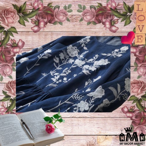 ROBE DENIM - BRODERIE FLORALE - MANCHES LONGUES 40,99 € | My Major Market