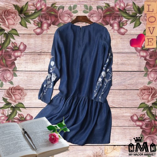 ROBE DENIM - BRODERIE FLORALE - MANCHES LONGUES 40,99 € | My Major Market