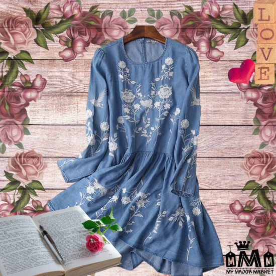 ROBE DENIM - BRODERIE FLORALE - MANCHES LONGUES 40,99 € | My Major Market