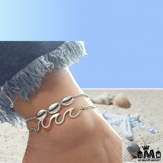 CHAINE DE CHEVILLE - DOUBLE - COQUILLAGE EN VAGUES 15,99 € | My Major Market