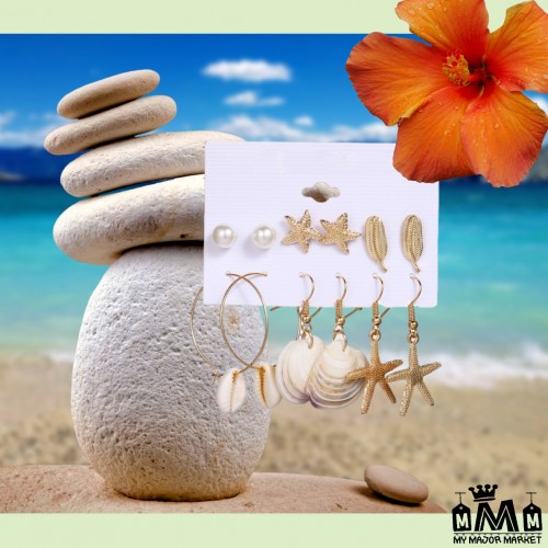 ENSEMBLE DE BOUCLES D'OREILLES - TENDANCE PLAGE & COQUILLAGES 15,99 € | My Major Market