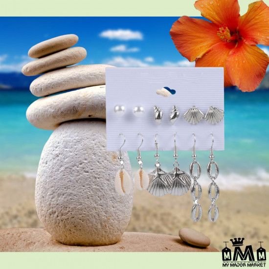 ENSEMBLE DE BOUCLES D'OREILLES - TENDANCE PLAGE & COQUILLAGES 15,99 € | My Major Market