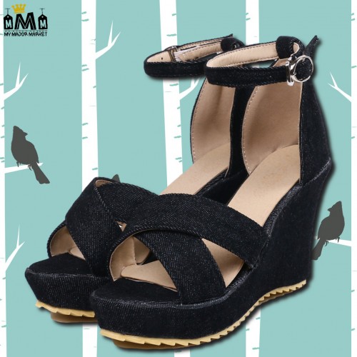 SANDALES POUR FEMME - COMPENSÉE EN JEAN - SAISON ÉTÉ 53,99 € | My Major Market