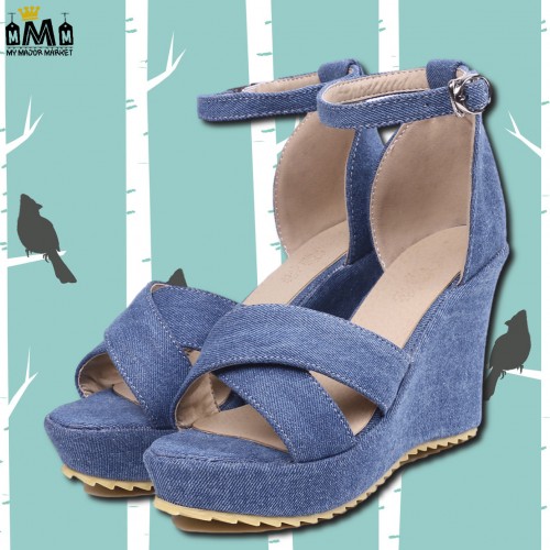 SANDALES POUR FEMME - COMPENSÉE EN JEAN - SAISON ÉTÉ 53,99 € | My Major Market