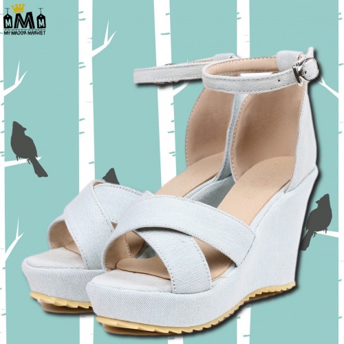 SANDALES POUR FEMME - COMPENSÉE EN JEAN - SAISON ÉTÉ 53,99 € | My Major Market