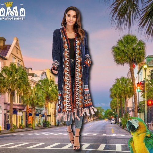 GILET LONG À FRANGES POUR FEMME - BOHO CHIC - MEXICO STYLE - AUTOMNE - HIVER 110,99 € | My Major Market