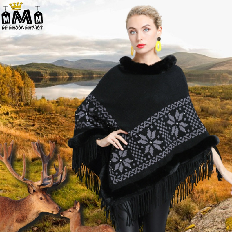 PONCHO EXCLUSIF - FRANGES & FOURRURE - SAISON 2022 - 59.99 € | my major market PONCHO EXCLUSIF - FRANGES & FOURRURE - SAISON 2022 - 59.99 € | my major market
