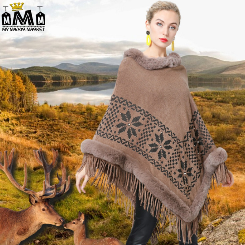 PONCHO EXCLUSIF - FRANGES & FOURRURE - SAISON 2022 - 59.99 € | my major market PONCHO EXCLUSIF - FRANGES & FOURRURE - SAISON 2022 - 59.99 € | my major market
