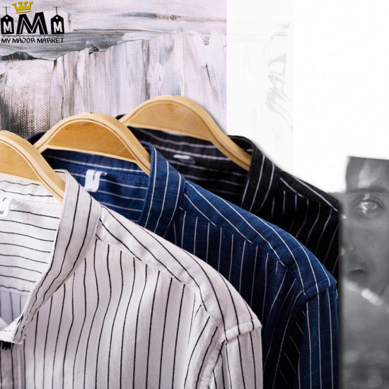 Chemise rayée col mao clearance