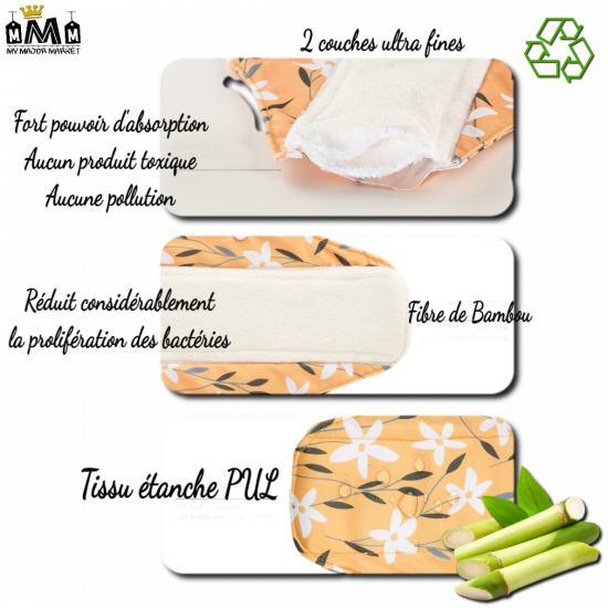 LOT DE 5 SERVIETTES HYGIÉNIQUES - FIBRE DE BAMBOU - LAVABLES & ÉCOLOGIGUE - 32.99 € - my major market