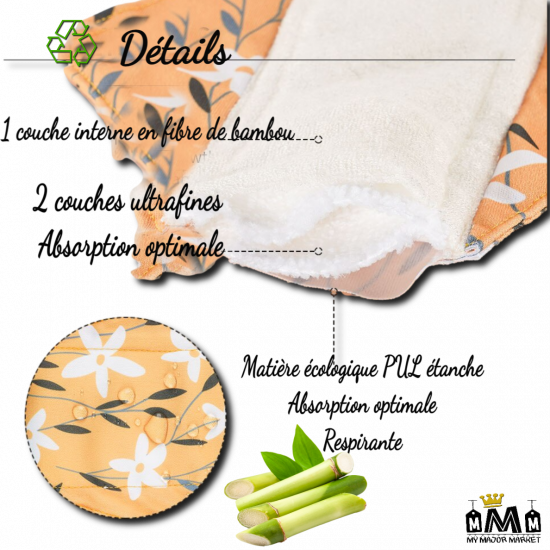 LOT DE 5 SERVIETTES HYGIÉNIQUES - FIBRE DE BAMBOU - LAVABLES & ÉCOLOGIGUE - 32.99 € - my major market