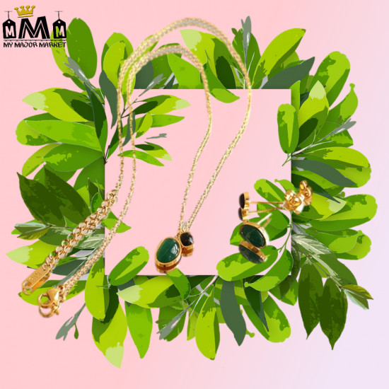 PARURE BIJOUX - COLLIER & B.O ONYX - EN VERT & NOIR - SAISON 2022 - 35.99 € | my major market