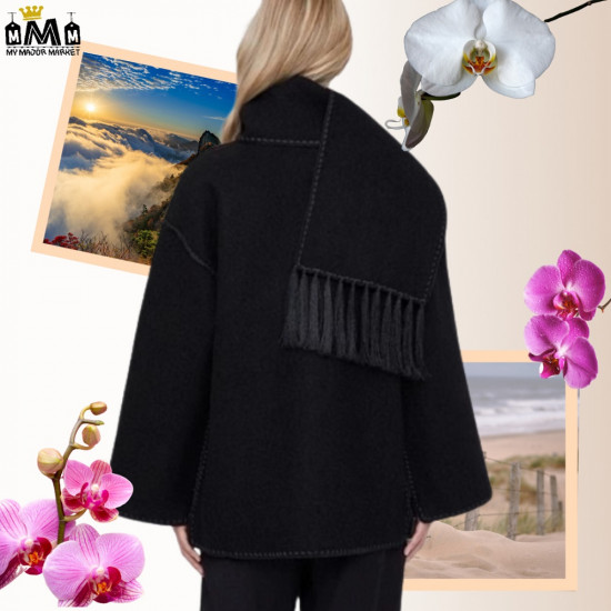 MANTEAU À COL ÉCHARPE - LAINE & BRODERIE - CATWALK - 599.99 € | my major market