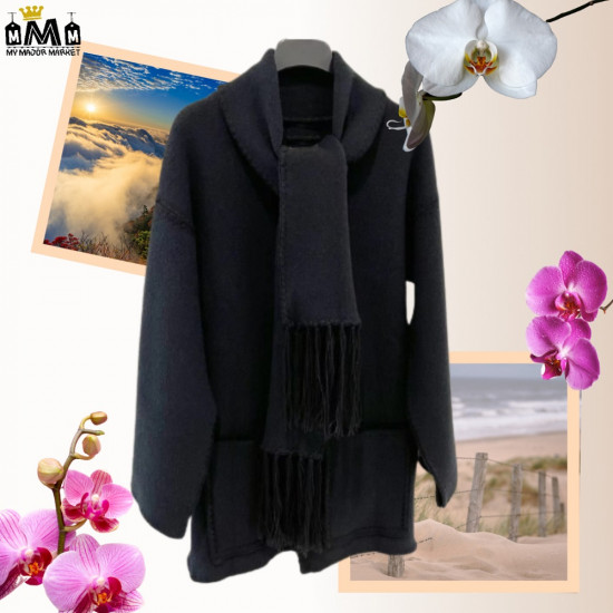 MANTEAU À COL ÉCHARPE - LAINE & BRODERIE - CATWALK - 599.99 € | my major market