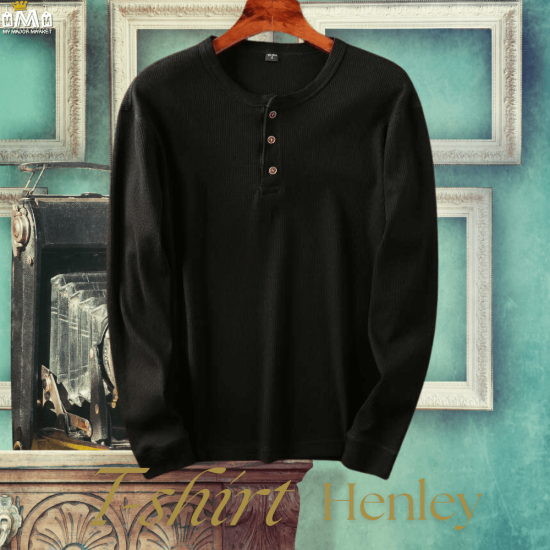 T-SHIRT HENLEY  - TEXTURÉ EN COTON MÉLANGÉ - 59.99 € |My Major Market