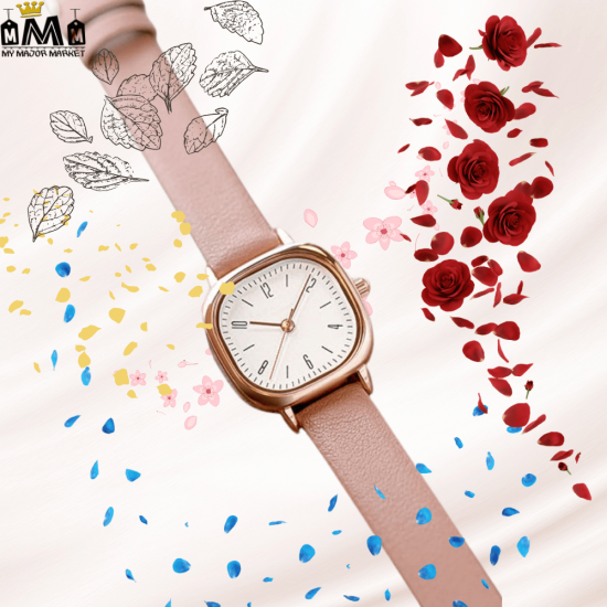 MONTRE QUARTZ FEMME - BRACELET CUIR & CADRAN DORÉ