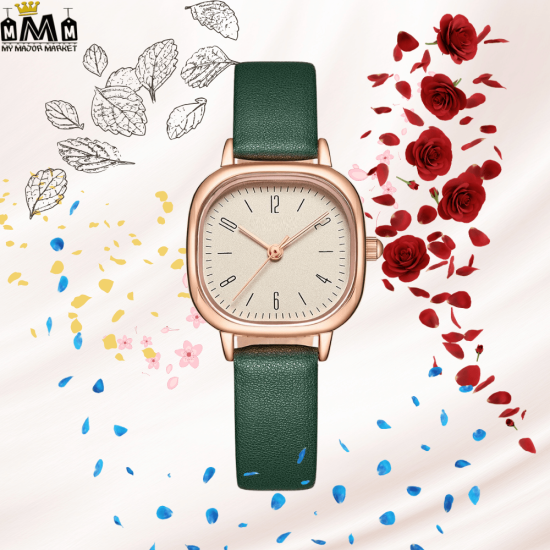 MONTRE QUARTZ FEMME - BRACELET CUIR & CADRAN DORÉ