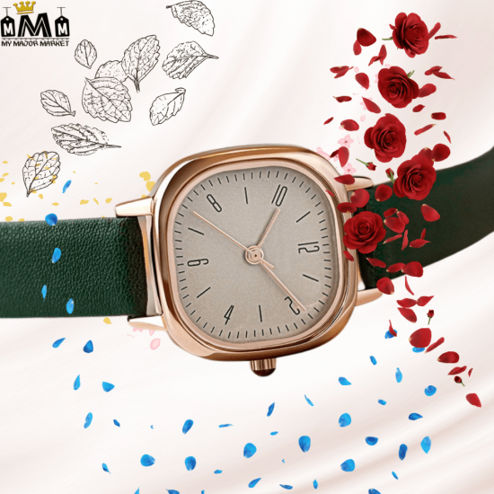 MONTRE QUARTZ FEMME - BRACELET CUIR & CADRAN DORÉ