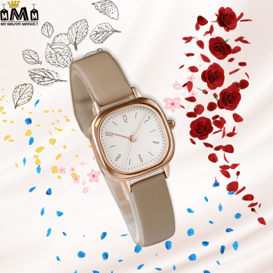 MONTRE QUARTZ FEMME - BRACELET CUIR & CADRAN DORÉ