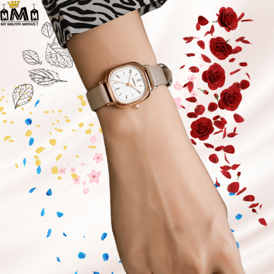 MONTRE QUARTZ FEMME - BRACELET CUIR & CADRAN DORÉ