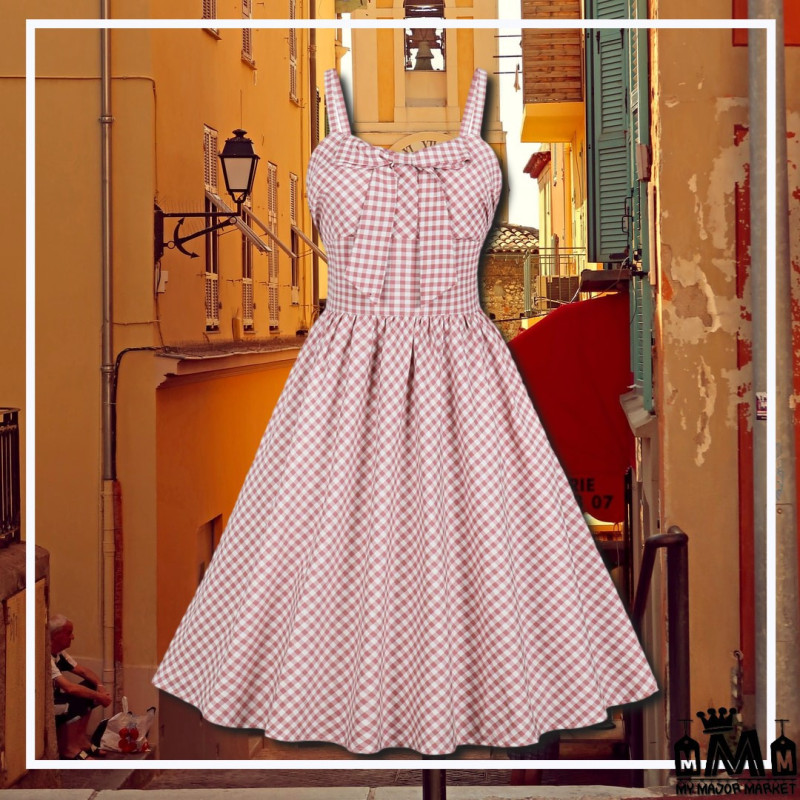 ROBE VINTAGE - VICHY EN BARDOT - SAISON ÉTÉ 2021